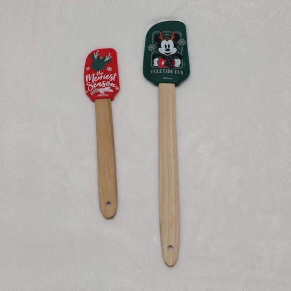 Disney Christmas Silicone Spatula Set Of 2 Mickey Mouse Wooden Handles - Picture 3 of 9